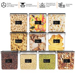 Mulisoft 1.6L Vorratsdosen 10 Set, Aufbewahrungsbox Küche Luftdicht Behälter aus Plastik Mit Deckel, Vorratsgläser zur Aufbewahrung Lebensmittel