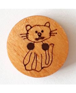 Kinderknopf Katze Pussycat aus echtem Holz , 2 Loch, 1 Stück Dill Knöpfe Farben allgemein: Braun, Durchmesser: 15 mm