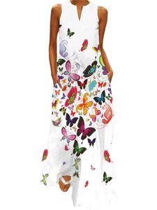 Damen Sleeveless Sundress Summer Floral Print Dress Casual V Neck Dresses,Farbe:#1,Größe:L