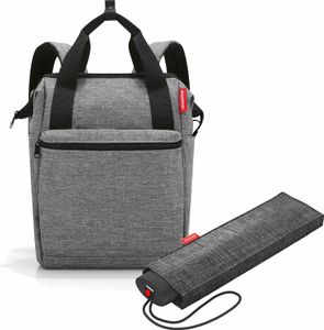 reisenthel allrounder R mit umbrella pocket mini Set, Rucksack, Regenschirm, Twist Silver, 12 L, 2-tlg.