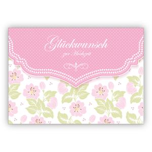 Schöne Hochzeitskarte mit zartem Blüten Muster in rosa: Glückwunsch zur Hochzeit