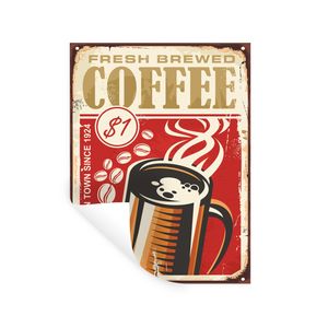 MuchoWow® Wandtattoo Wandsticker Wandaufkleber Kaffee - Vintage - Teller - Kaffee 90x120 cm Selbstklebend und Repositionierbar - Faltenfrei