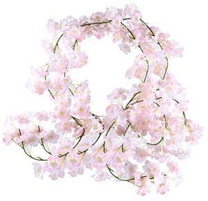 2 Pcs 1.8m Künstliche Girlande Kirschblüten Kunstblumen Hängend Blumen Rosa Blumengirlande Hängepflanzen für Hochzeit Fahrrad Wand Balkon Garten Hause