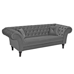 Elegantes Chesterfield 3er Sofa PARIS 225cm Samt silbergrau mit 2 Kissen Couch Dreisitzer Federkern