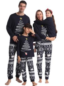 Kinder Elastischer Taille Passender Familien Pyjama Set Holiday Langarm Nightwear Loungewear,Dunkelblau, Größe:Papa 3xl