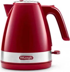 DeLonghi KBLA2000.R - Elektrischer Wasserkocher (1 L, 2000 W, Rot, Kunststoff, Edelstahl, Wasserstandsanzeige, Überhitzungsschutz)