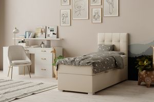 FURNIX Boxspringbett AURORIA für Kinder 90x200 cm mit Bettkasten Bett mit 7-Zonen Federkern Matratze und extra Topper BEIGE FURNIX Boxspringbett AURORIA für Kinder 90x200 cm mit Bettkasten Bett mit 7-Zonen Federkern Matratze und extra Topper BEIGE