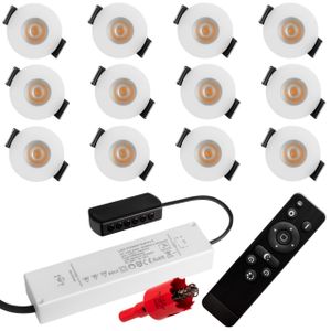 12er Set, S-Polylight® Mini LED Einbauspot Set in Weiß | Warmweiss 3.000K DIMMBAR IP65 FUNK 3W Einbaustrahler Terrassenbeleuchtung Bad Sauna