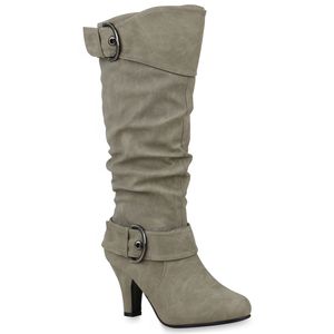 Mytrendshoe Elegante Damen Stiefel Warm Gefütterte Winter Boots Schuhe 98232, Farbe: Hellgrau, Größe: 37