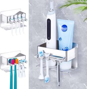 Zahnbürstenhalter Wand, elektrische Kein Bohrkopf Selbstklebender Zahnpasta-Spender Badezimmer, Edelstahl-Veranstalter