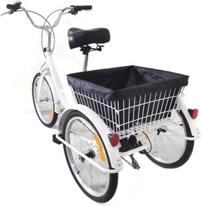20 Zoll 3 Rad Erwachsene Fahrrad 8 Gang Fahrrad Tricycle mit Korb Weiß Erwachsenendreirad