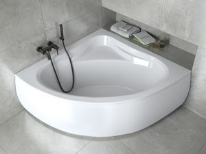 Badewanne Eckbadewanne 140x140 mit AcrylSchürze, Ablaufgarnitur & Füßen GRATIS | Komplettset 4in1 Original Acryl Wanne Siphon | BADLAND MIA