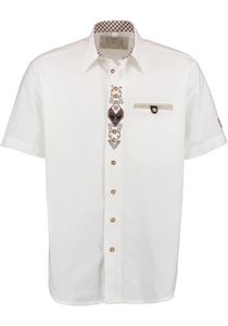 OS Trachten Herren Hemd Kurzarm Trachtenhemd mit Liegekragen Amima, Größe:41/42, Farbe:weiß