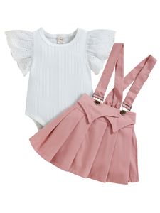 Newborn Short Sleeve Summer Outfits Party Rund-Ausschnitt 2Pcs Outfit Suit Elastic Waist Lace Top+Skirts,Farbe:Rosa,Größe:80