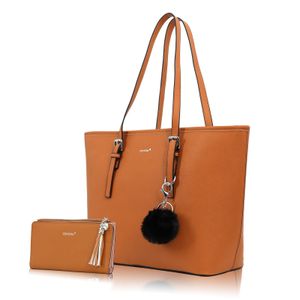 Mofut Handtasche Damen mit Geldbörse und Schlüsselanhänger, Groß Elegant Damen Handtasche, ​Geschenke für Frauen, Braun