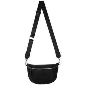 Bauchtasche XL Umhängetasche Crossbody-Bag Hüfttasche Kunstleder Italy-Design BLACK