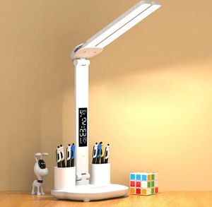 LED stolná lampa s dvojitou hlavou: multifunkčná, skladacia, s dotykovým ovládaním, kalendárom a USB - ideálna lampa na čítanie do spálne a na nočný stolík