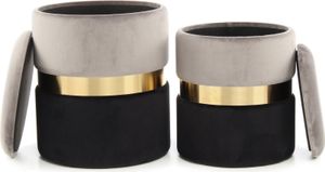 Hocker Rozelle 100 2-er Set Grau / Gold / Schwarz