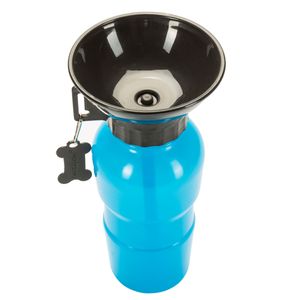 Hunde Trinkflasche mit integriertem Trinknapf Reise Wasserflasche Auto Hundeflasche mit Wasser-Napf 600ml; Blau