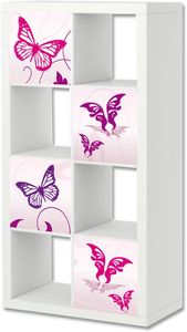 Pink Butterfly Möbelfolie | ER22 | Aufkleber-Set passend für das Regal EXPEDIT/KALLAX von IKEA (Möbel Nicht inklusive)