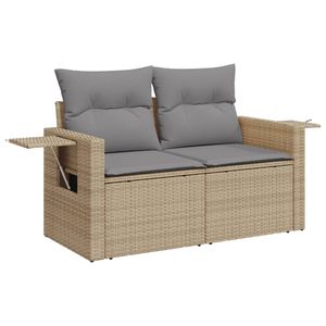 vidaXL Gartensofa mit Kissen 2-Sitzer Beige Poly Rattan