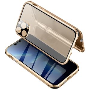 Pre Apple iPhone 13 Pro Max Obojstranný 360-stupňový magnet / sklo Privacy Mirror Case Puzdro na mobilný telefón Bumper Gold