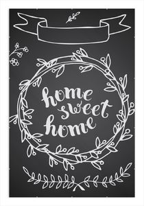 Wallario Wandbild Home sweet Home  Weiß auf Schwarz, Größe: 61 x 91,5 cm, Poster mit rahmenlosen Bildhalter