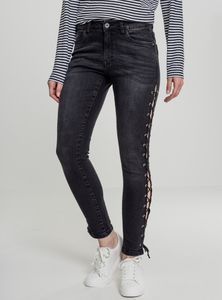 Dámské kalhoty Urban Classics Ladies Denim Lace Up Skinny Pants black washed - 28