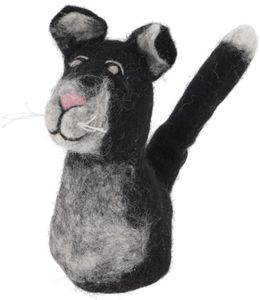 Filz Eierwärmer, Handgemachte Filzdekoration aus Nepal, Filztier - Katze Schwarz, 15*6*6 cm, Filz Eierwärmer