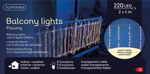 Lumineo Balkonbeleuchtung 220 LED 2x1 m warm weiß, transparentes Kabel