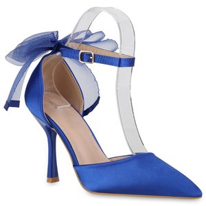 VAN HILL Damen Spitze Pumps Stiletto Party Schleifen Schuhe 839953, Farbe: Blau, Größe: 40