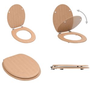 vidaXL Toilettensitz mit Deckel MDF Bambus Design - WC- Sitz - WC-Sitze - Toilettensitz - Toilettensitze