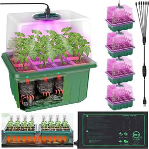4-częściowy propagator z lampą do roślin i matą grzewczą, zestaw do rozmnażania w mini szklarni, pełne spektrum LED, timer, zestaw do rozmnażania małych roślin 4-częściowy propagator z lampą do roślin i matą grzewczą, zestaw do rozmnażania w mini szklarni, pełne spektrum LED, timer, zestaw do rozmnażania małych roślin