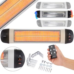 AREBOS Infrarot Heizstrahler 2.500 W, mit Fernbedienung, 3 Heizstufen, inkl. Montagematerial, Wandmontage, Silber
