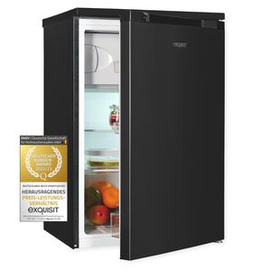 Exquisit Kühlschrank KS516-4-051C inoxlook-az | 107 L Volumen | Kühlschrank mit Gefrierfach freistehend | 4* Gefrieren | LED-Licht | Türanschlag wechselbar