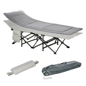 Outsunny Campingbett klappbar Feldbett Klappbett mit Kopfkissen Seitentasche Matratze Gästebett bis 150 kg belastbar Reisen Outdoor Oxford Hellgrau 188 x 64,5 x 53 cm