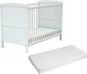AT4 - BabyBett Holz mit Matratze 60x120 ESSENTIEL Weiß | 124 x 64 x 86,5 cm | Kinderbett |Bett umbaubar zum Juniorbett |Umbaubares Gitterbett
