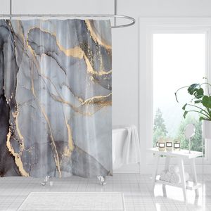 YULUOSHA Duschvorhang Grauer Marmor Goldstaub abstrakt wasserdicht Duschvorhang Shower Curtain 200 x 200 cm MIT 12 HAKEN