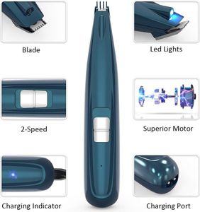 Haarschneidemaschine Haustiere mit LED-Licht, Professionelle Tierhaarschneider für Hunde und Katze, USB-Aufladung, Elektrische Haarschneidemaschine für Haare um Gesicht, Augen, Ohren, Pfoten