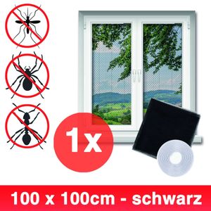 Grafner Insektenschutz für Fenster, verschiedene Größen und Farben, individuell zuschneidbar, incl. selbstklebenden Klettband, ohne Bohren, 100 x 100 cm schwarz Fliegen Gitter Mücken Schutz