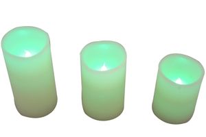 3-er Set LED Farbwechsel Echtwachs-Kerzen mit Fernbedienung