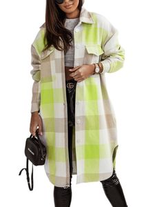 Damen Mantel Revers Kariert Jacke Warme Strickjacke Lässiger Zweireiher Wintermantel Grün,Größe XL