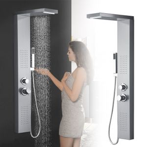 LZQ Sprchový panel Sprchový systém z nerezové oceli Kartáčovaná sprchová armatura Sprchová souprava s dešťovou sprchou, masážní sprchou, vodopádovou sprchou, ruční sprchou Stříbrná