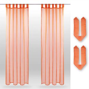 2er Pack Gardine (+ Raffhalter) Transparent Noella Schlaufen, Größe: 140 x 175cm (Orange)