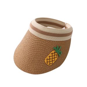 Sommer Kinder Obst Druck Breite Krempe UV Schutz Hut Stroh Kappe Sonnenhut-Kaffee Ananas #