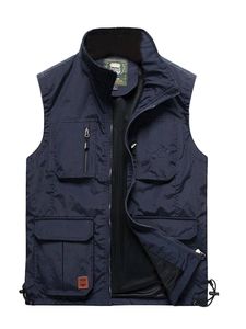 Herren Outdoor Westen Freizeitweste Mantel Regular Fit Full Zip Ärmellose Jacke Blau,Größe XXL