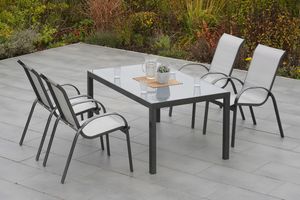 Merxx Gartenmöbelset "Amalfi" 5tlg. mit Tisch 150 x 90 cm - Aluminiumgestell Graphit mit Textilbespannung Diamantbraun