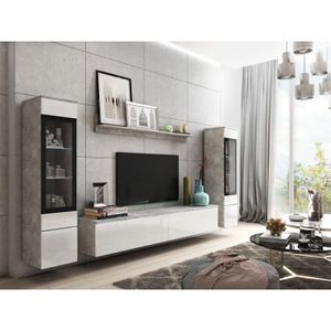 Obývací stěna s LED osvětlením WANDA 2 - bílá / beton