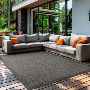 Teppium In & Outdoor Teppich Terrasse Balkon Küchenteppich Wetterfest Sisal Optik Flachgewebe Wetterfest Einfarbig mit Struktur, Schwarz, 240 x 340 cm