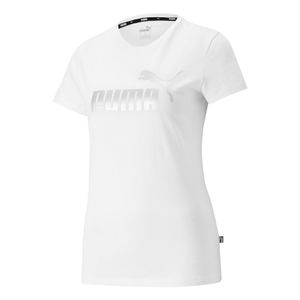 PUMA Damen T-Shirt - ESS+ Metallic Logo Tee, Rundhals, Kurzarm, uni Weiß S